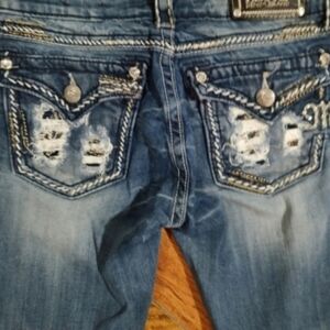 Beautiful Miss Me Boot Distressed Jeans with Embellished Pockets With 31" Inseam